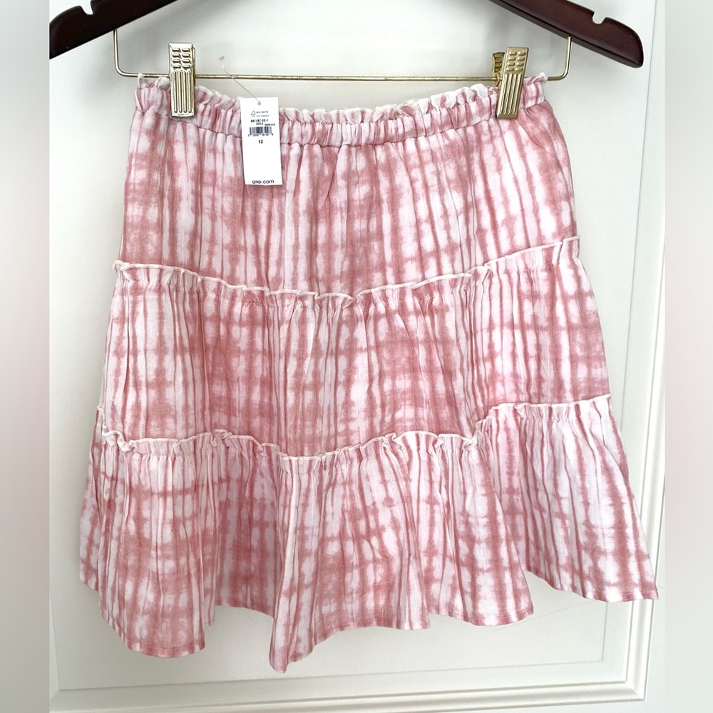 Gap Kids Tiered Mini Skirt rose pink & off-white size 12  NWT